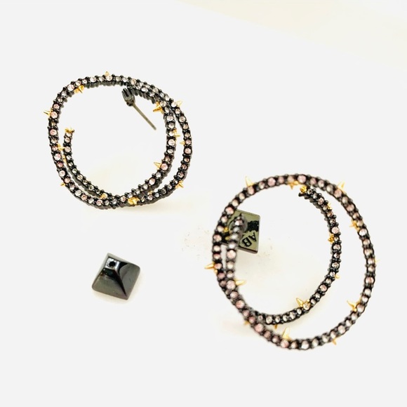 Alexis Bittar Noire Black Crystal Coiled Gold Thorn Orbiting Post Earrings - Picture 5 of 16